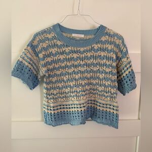 Ces Femme Blue and Cream Lace Knit Top